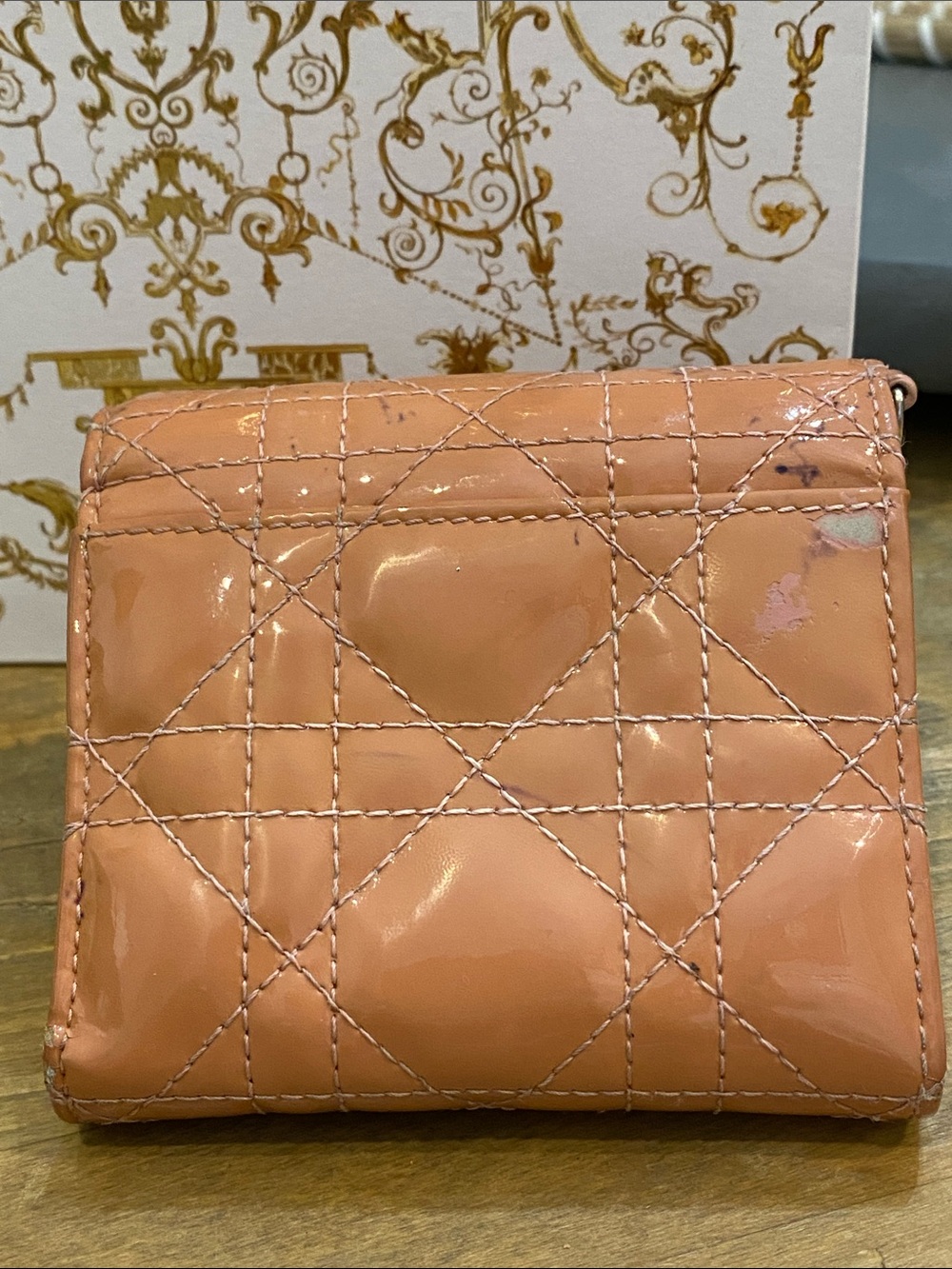 Lady Dior Lotus Quilted Patent Leather Cannage Wallet in Peachy Pink - Picture 13 of 13